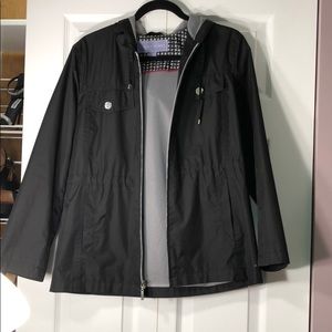 Black rain coat with hood